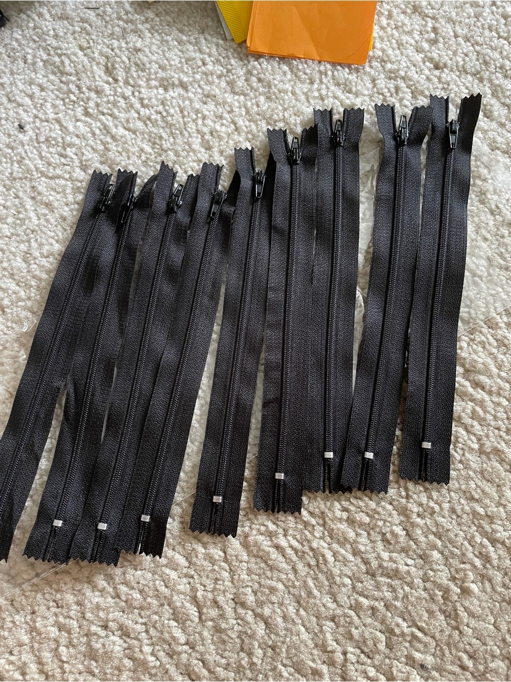 (9)- 8” Black Nylon Zippers - Pack of Multiple